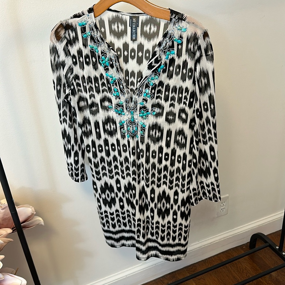Turquoise bedazzled collar, zebra sun dress